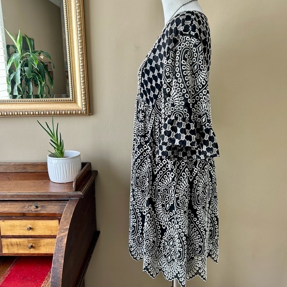 Anthropologie Akemi + Kin Brooke Eyelet Swing Dress Black White Lace Boho Size 4 - Picture 7 of 16